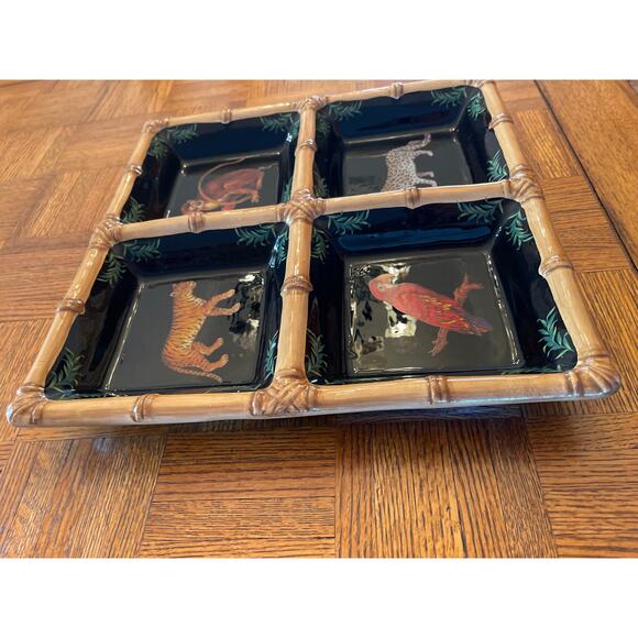Raymond Waites " SAFARI " 15 " square 4 section condiment appetizer platter - Picture 4 of 9
